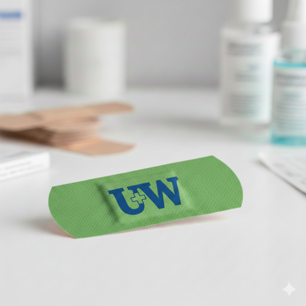 3 stuks custom made pleisters met full colour bedrukte kraftpapieren envelop