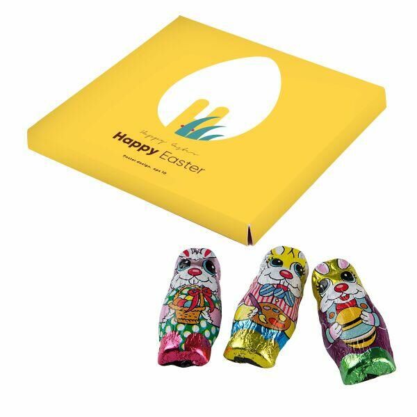 Plat full colour doosje met chocolade paashaasjes Plat full colour doosje met chocolade paashaasjes